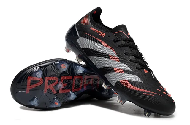 Adidas Predator Black Silver Red Firm-Ground Soccer Shoes 6