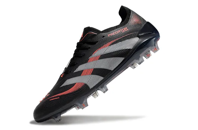 Adidas Predator Black Silver Red Firm-Ground Soccer Shoes 7