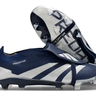Adidas Predator Navy White Laceless Strap Closure Three-Stripe Synthetic Upper Firm-Ground Soccer Shoes