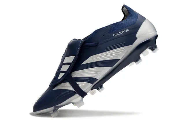 Adidas Predator Chaussures de football Navy White sans lacets fermeture sangle trois rayures upper synthétique terrain ferme 3