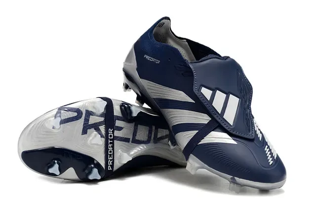 Adidas Predator Chaussures de football Navy White sans lacets fermeture sangle trois rayures upper synthétique terrain ferme 4