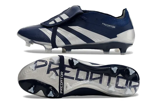 Adidas Predator Chaussures de football Navy White sans lacets fermeture sangle trois rayures upper synthétique terrain ferme 6