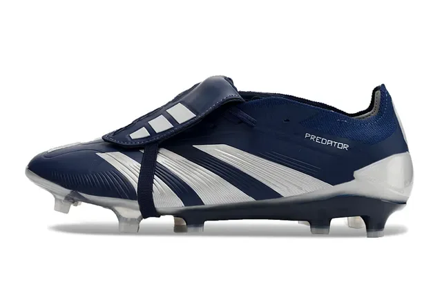 Adidas Predator Chaussures de football Navy White sans lacets fermeture sangle trois rayures upper synthétique terrain ferme 7