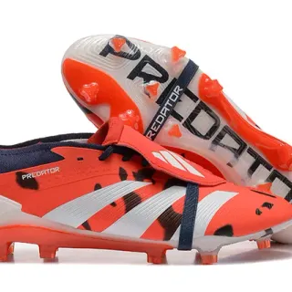 Adidas Predator Orange Black Laceless Strap Closure Animal-Print Overlay Firm-Ground Soccer Shoes