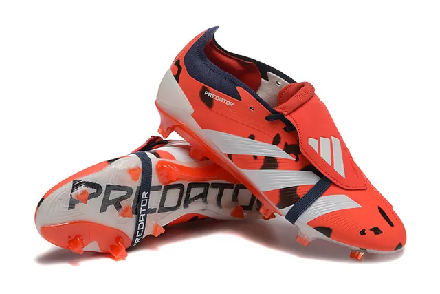 Adidas Predator Orange Black Laceless Strap Closure Animal-Print Overlay Firm-Ground Soccer Shoes 6
