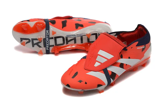 Adidas Predator Orange Black Laceless Strap Closure Animal-Print Overlay Firm-Ground Soccer Shoes 7