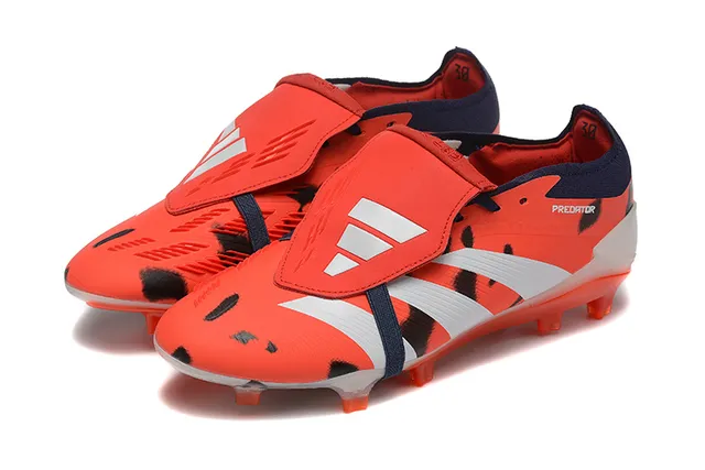 Adidas Predator Orange Black Laceless Strap Closure Animal-Print Overlay Firm-Ground Soccer Shoes 8