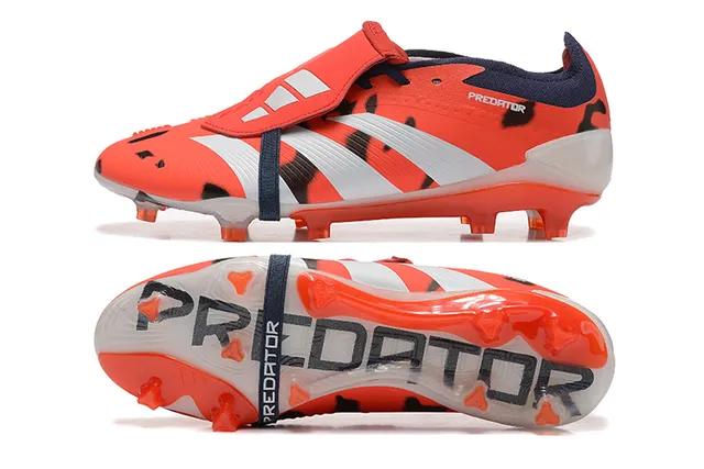 Adidas Predator Orange Black Laceless Strap Closure Animal-Print Overlay Firm-Ground Soccer Shoes 9