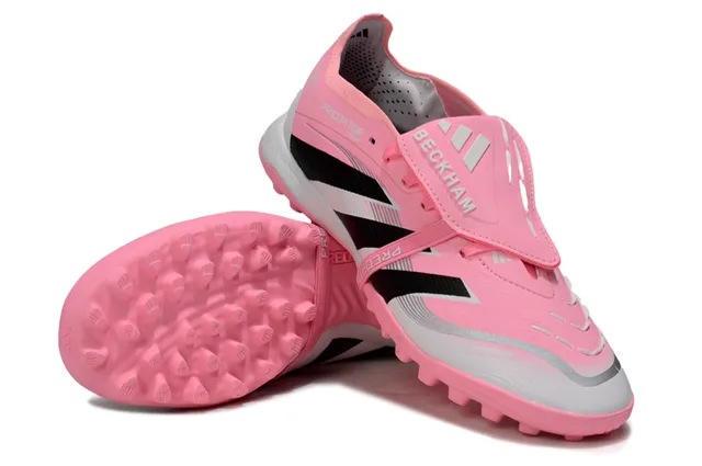 Adidas Predator Zapatos de fútbol turf de bajo corte sin cordones con correa rosa negro 12