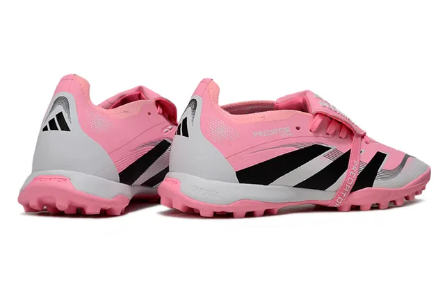 Adidas Predator Zapatos de fútbol turf de bajo corte sin cordones con correa rosa negro 14
