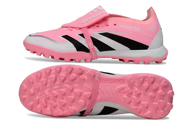 Adidas Predator Zapatos de fútbol turf de bajo corte sin cordones con correa rosa negro 15