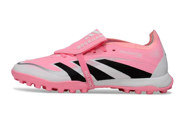 Adidas Predator Zapatos de fútbol turf de bajo corte sin cordones con correa rosa negro 16