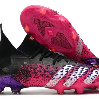 Adidas Predator Pink Purple High-Cut Sock-Fit Collar Firm-Ground Soccer Shoes