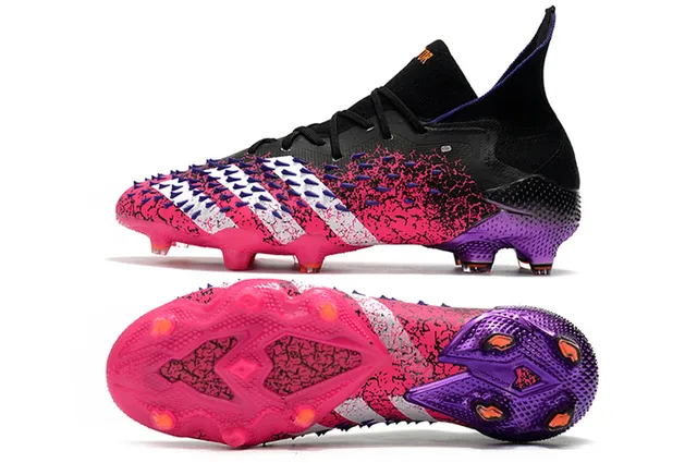 Adidas Predator 粉紫 高切袜套领 硬地足球鞋 5