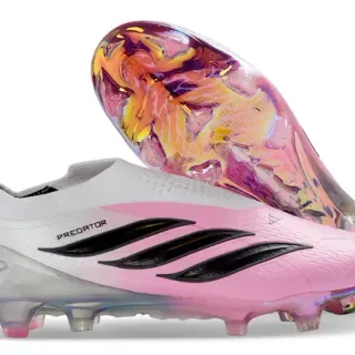 Adidas Predator Pink White Low-Cut Sock-Fit Upper Iridescent Translucent Soleplate Firm-Ground Soccer Shoes