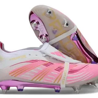Adidas Predator Pink White Wave-Patterned Synthetic Upper Transparent Heel Cage Firm-Ground Soccer Shoes