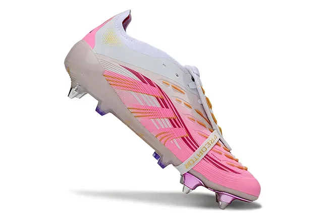 Adidas Predator Pink White Upper Synthétique à Motif Ondulé Cage de Talon Transparente Firm-Ground Chaussures de Football 3