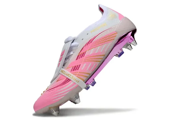 Adidas Predator Pink White Upper Synthétique à Motif Ondulé Cage de Talon Transparente Firm-Ground Chaussures de Football 4