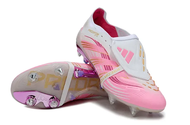 Adidas Predator Pink White Upper Synthétique à Motif Ondulé Cage de Talon Transparente Firm-Ground Chaussures de Football 5