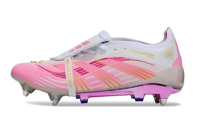 Adidas Predator Pink White Upper Synthétique à Motif Ondulé Cage de Talon Transparente Firm-Ground Chaussures de Football 7