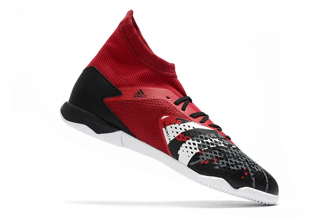 Adidas Predator Rouge Noir Chaussures de Football Intérieur avec Col de Chaussette en Maille 22