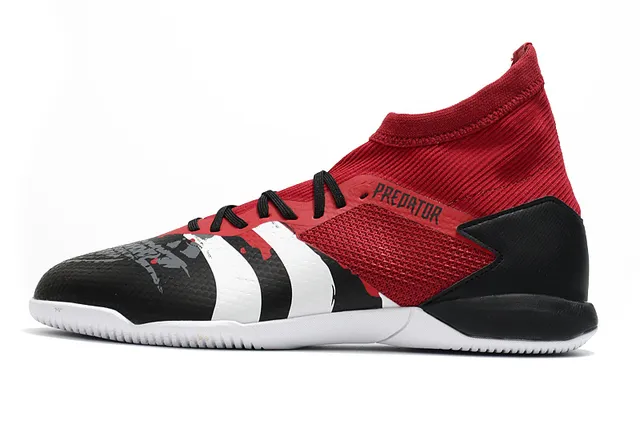 Adidas Predator Rouge Noir Chaussures de Football Intérieur avec Col de Chaussette en Maille 24