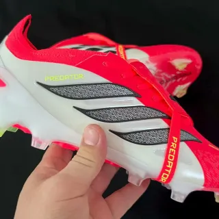 Adidas Predator Red White Blade-Style Overlays Lace Lock Strap Firm-Ground Soccer Shoes