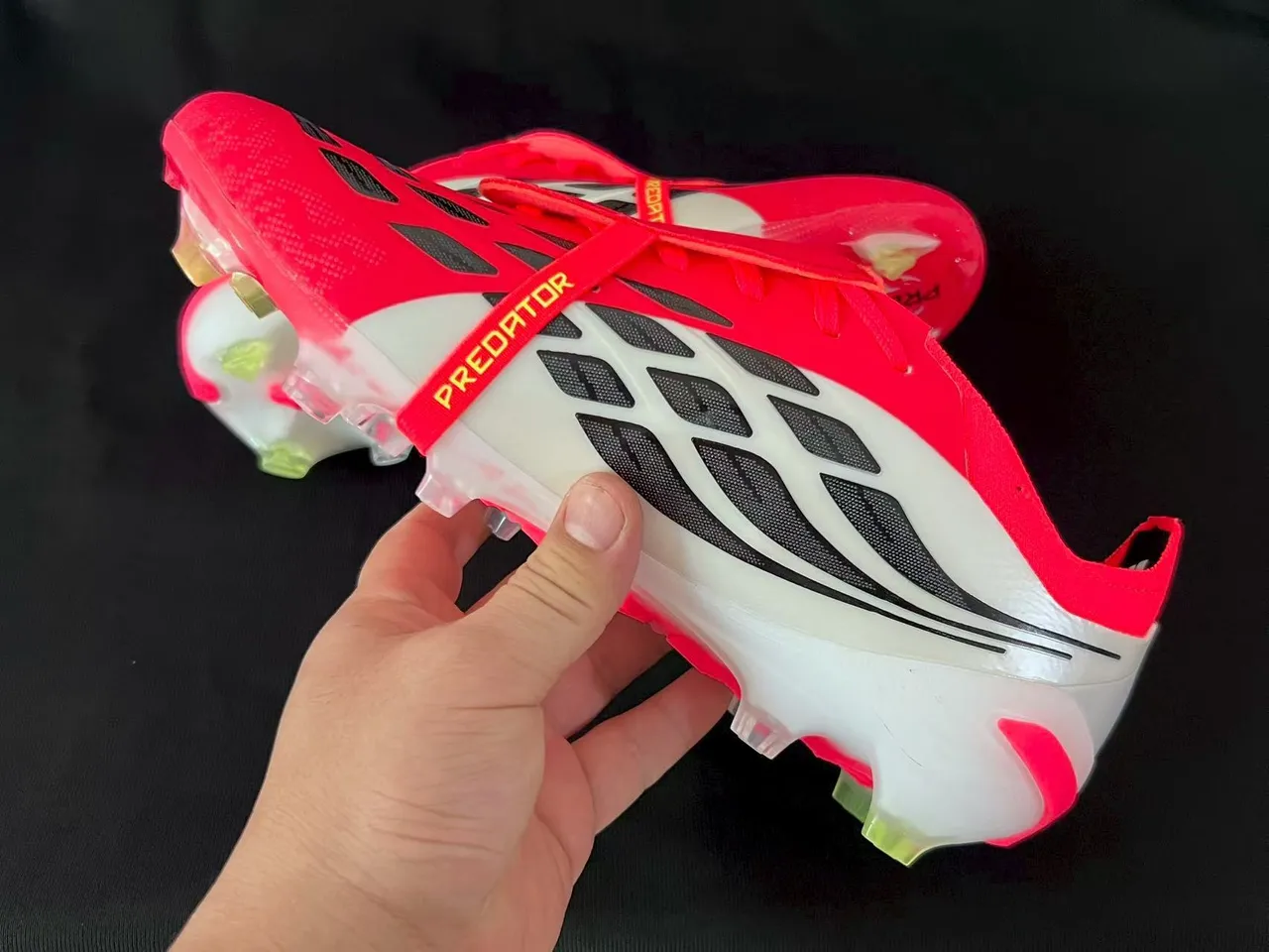 Adidas Predator Red White Blade-Style Overlays Lace Lock Strap Firm-Ground Soccer Shoes 6