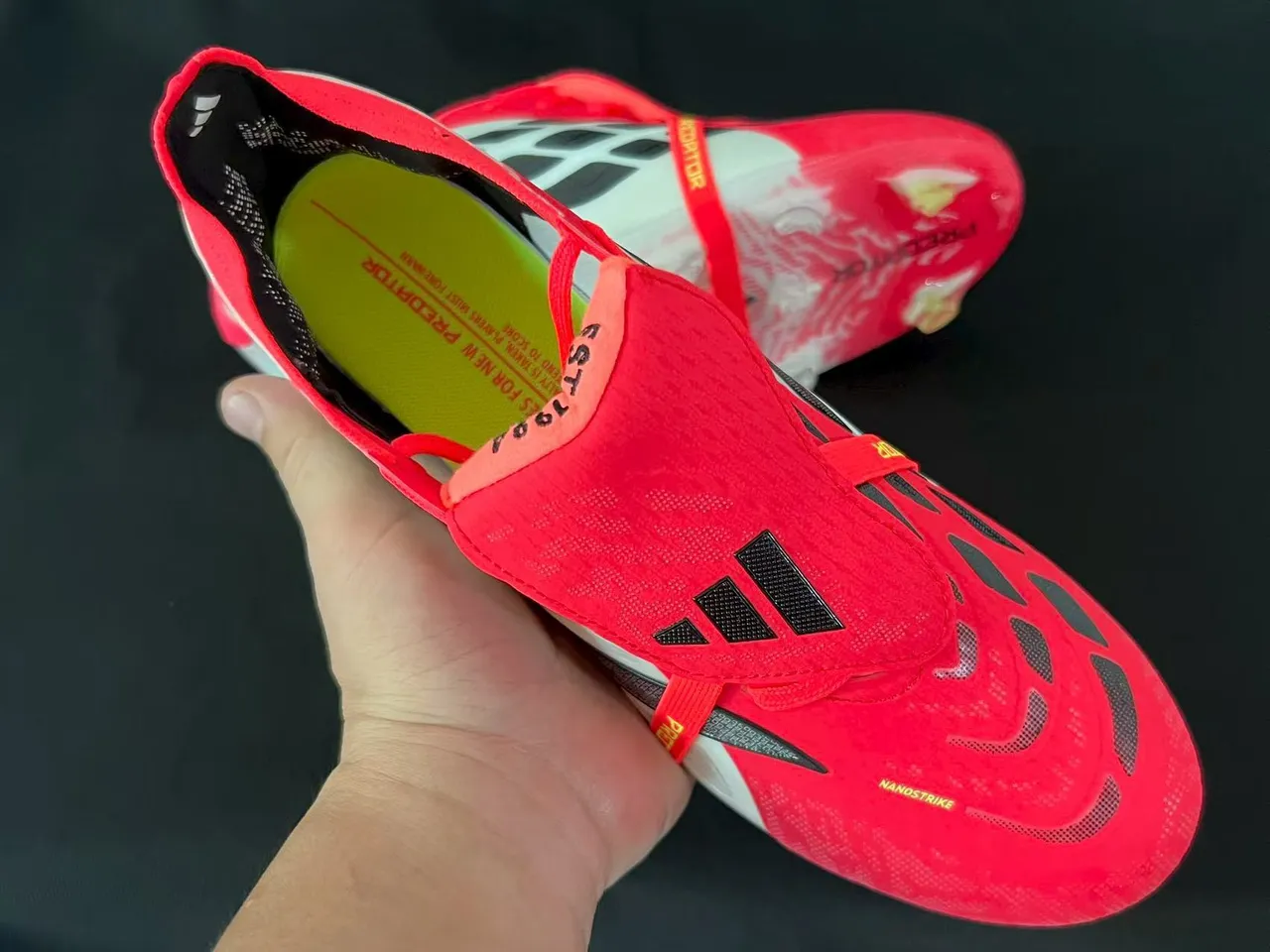 Adidas Predator Red White Blade-Style Overlays Lace Lock Strap Firm-Ground Soccer Shoes 7