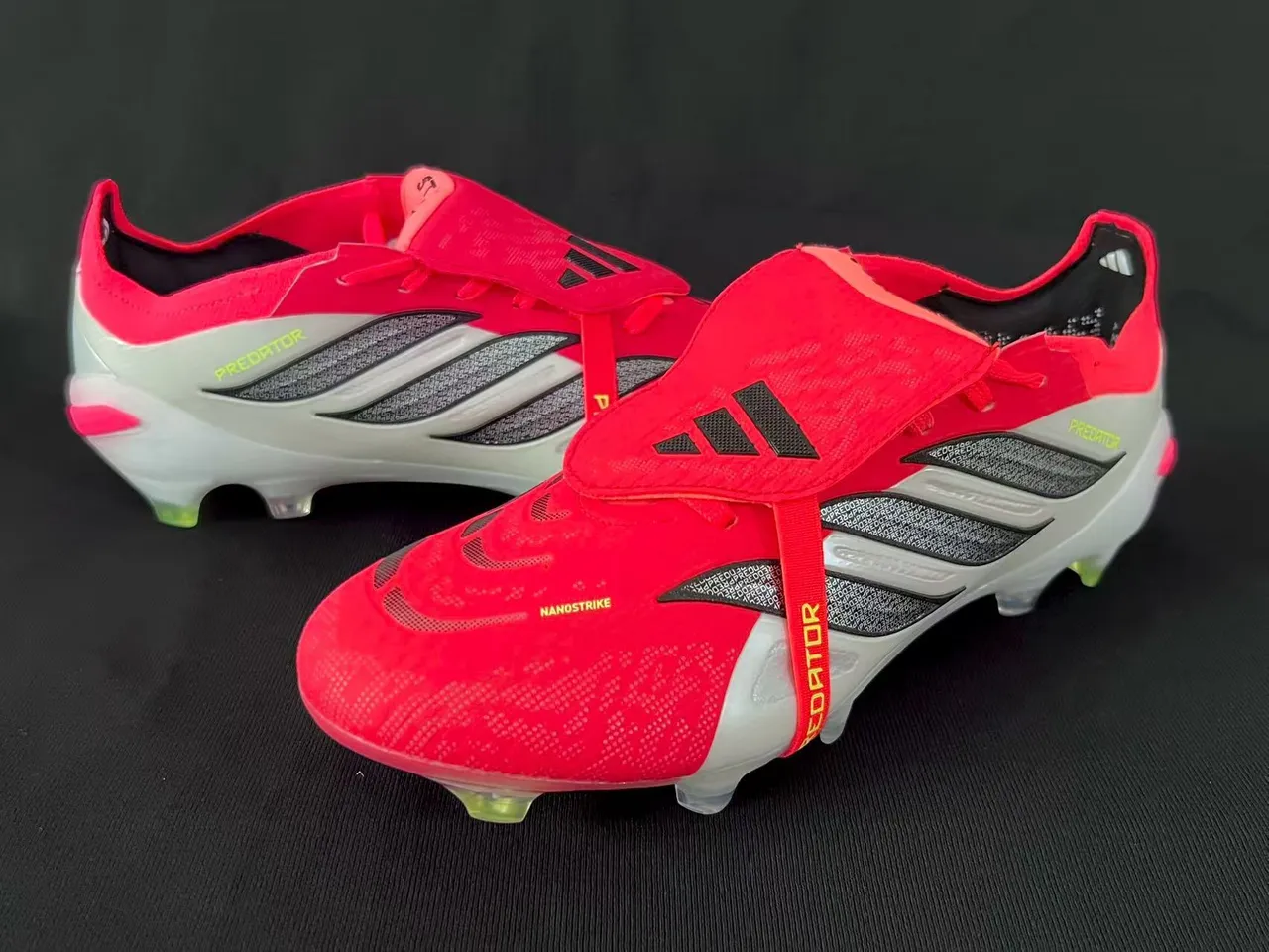 Adidas Predator Red White Blade-Style Overlays Lace Lock Strap Firm-Ground Soccer Shoes 8