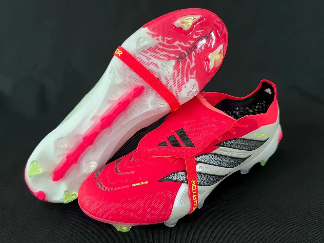 Adidas Predator Red White Blade-Style Overlays Lace Lock Strap Firm-Ground Soccer Shoes 9