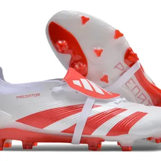 Adidas Predator White and Red Firm-Ground Soccer Shoes