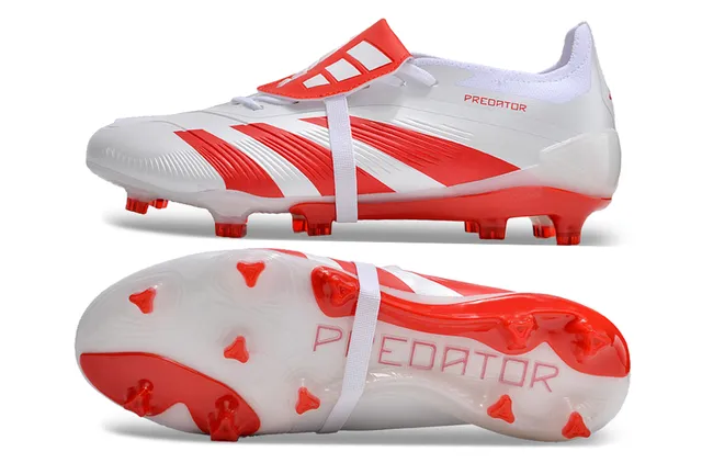 Adidas Predator White and Red Firm-Ground Soccer Shoes 6