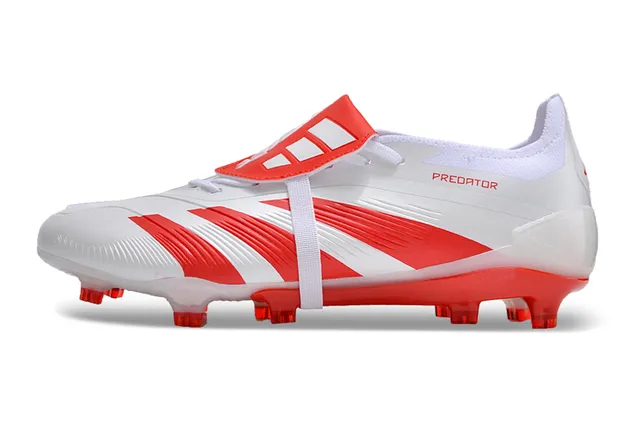 Adidas Predator White and Red Firm-Ground Soccer Shoes 7