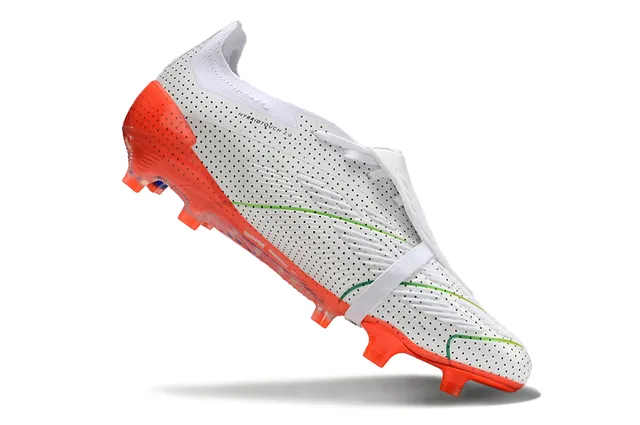 Adidas Predator White Blue Perforated Synthetic Upper Asymmetrical Laceless Strap Firm-Ground Soccer Shoes 2