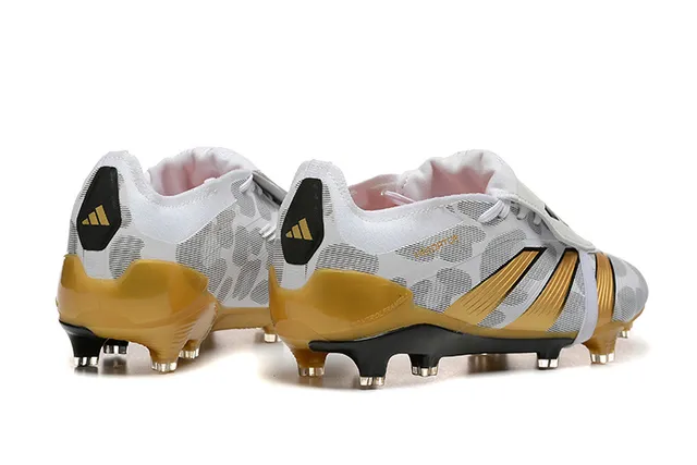 Adidas Predator White Gold Laceless Strap Closure Camo-Patterned Mesh Upper Firm-Ground Soccer Shoes 2