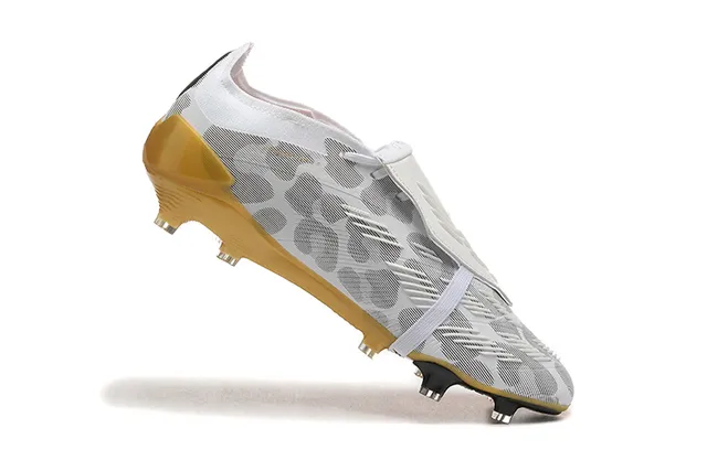Adidas Predator White Gold Laceless Strap Closure Camo-Patterned Mesh Upper Firm-Ground Soccer Shoes 4