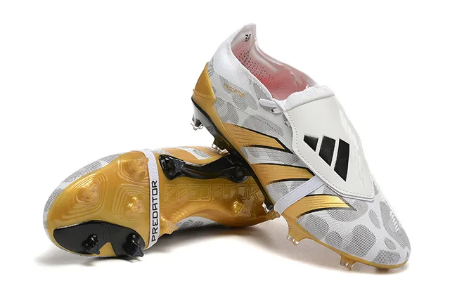 Adidas Predator White Gold Laceless Strap Closure Camo-Patterned Mesh Upper Firm-Ground Soccer Shoes 6
