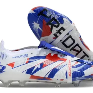 Adidas Predator सफेद बहुरंगी लो-कट बूटि रिब्ड फोरफुट केज फर्म ग्राउंड सोकर जूते