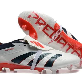 Adidas Predator White Navy Low-Cut Boot Midfoot Strap Lockdown Firm-Ground Soccer Shoes
