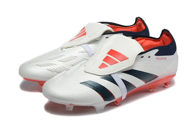 Adidas Predator White Navy Low-Cut Boot Midfoot Strap Lockdown Firm-Ground Soccer Shoes 8