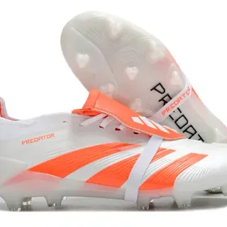 Adidas Predator White Orange Low-Cut Laceless Strap Closure Transparent Molded Outsole Firm-Ground Soccer Shoes