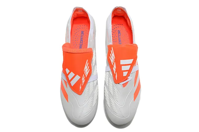 Adidas Predator White Orange Low-Cut Laceless Strap Closure Transparent Molded Outsole Firm-Ground Soccer Shoes 2