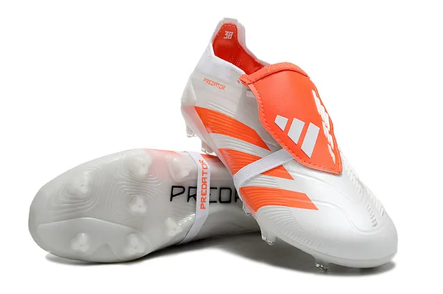 Adidas Predator White Orange Low-Cut Laceless Strap Closure Transparent Molded Outsole Firm-Ground Soccer Shoes 3