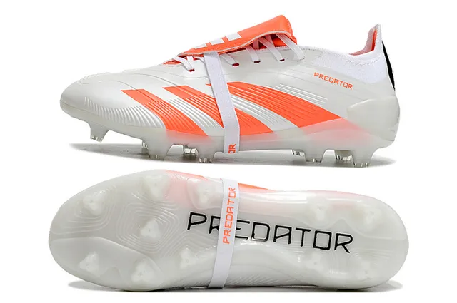 Adidas Predator White Orange Low-Cut Laceless Strap Closure Transparent Molded Outsole Firm-Ground Soccer Shoes 5