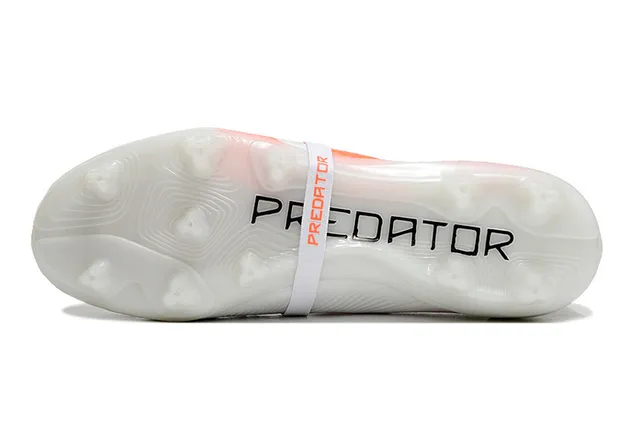 Adidas Predator White Orange Low-Cut Laceless Strap Closure Transparent Molded Outsole Firm-Ground Soccer Shoes 6