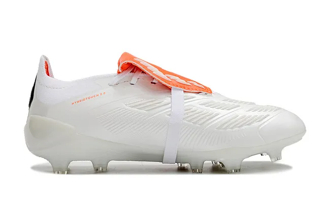 Adidas Predator White Orange Low-Cut Laceless Strap Closure Transparent Molded Outsole Firm-Ground Soccer Shoes 7