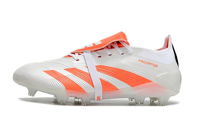 Adidas Predator White Orange Low-Cut Laceless Strap Closure Transparent Molded Outsole Firm-Ground Soccer Shoes 8
