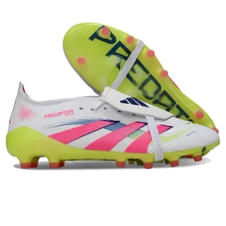Adidas Predator White Pink Asymmetrical Lace-and-Strap Closure Firm-Ground Soccer Shoes