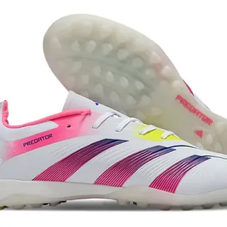 Adidas Predator White Pink Low-Cut Synthetic Upper Gradient Stripe Cage Turf Soccer Shoes